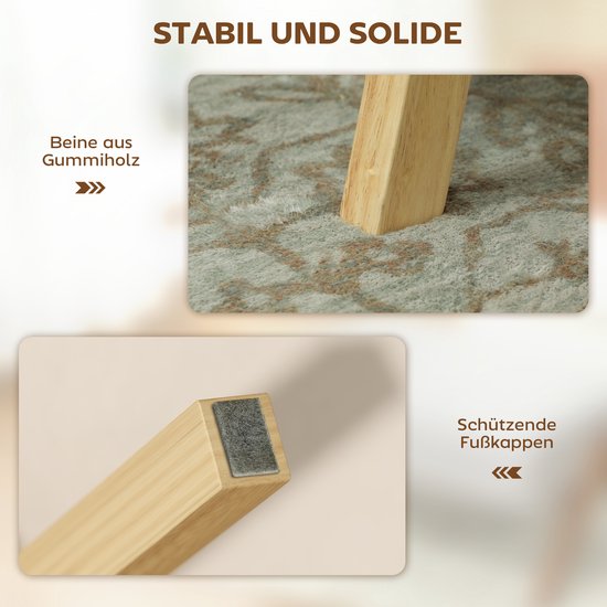 Stabiel en solide ontwerp met rubberhouten poten en beschermende voetkappen voor de vloer.