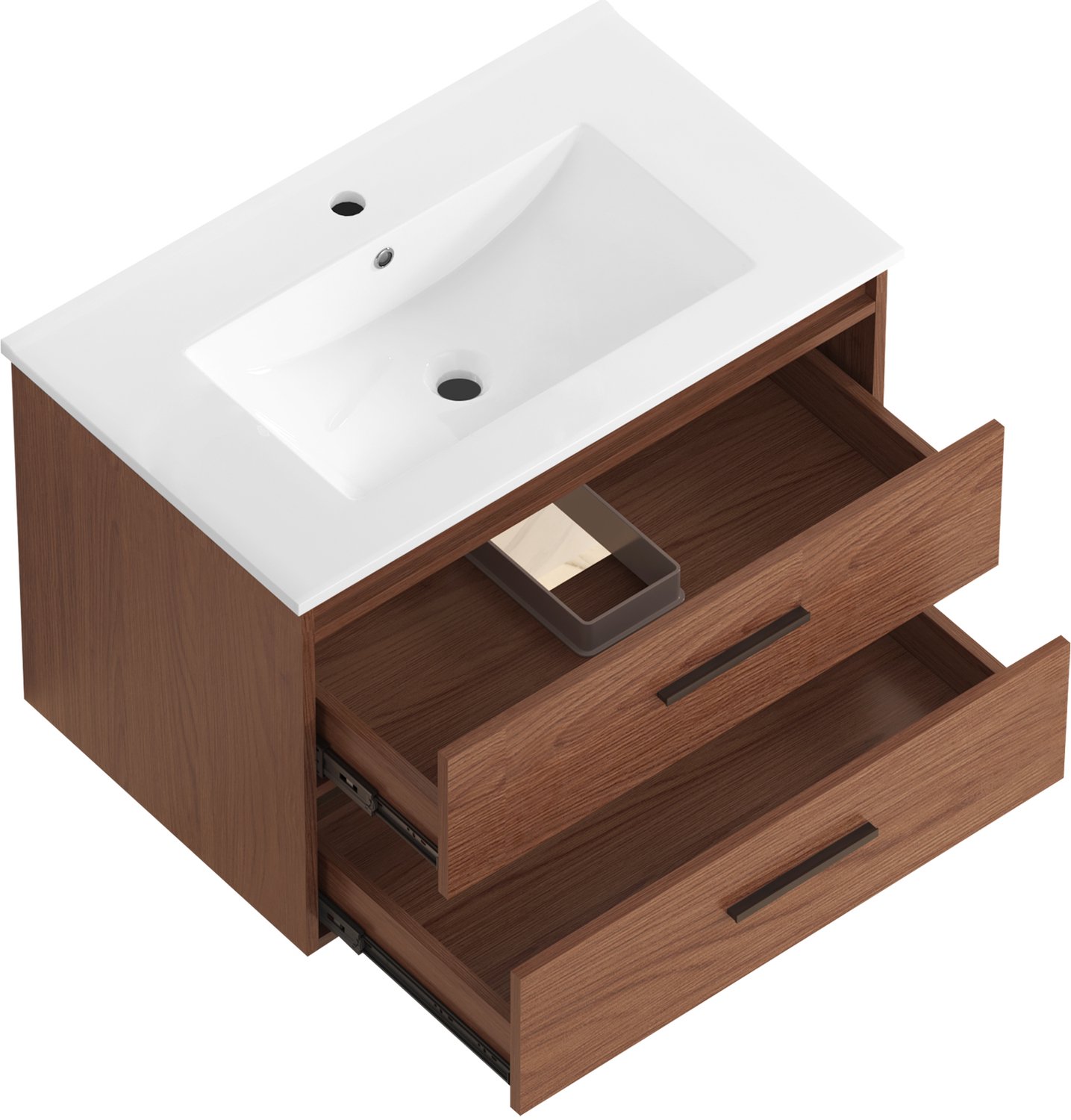 75 cm Brede Badkamerkast - Roodbruine Badkamerkast Met Twee Lades - Ruime Opbergruimte Voor Badkamer En Toilet - MDF Met Glad Oppervlak