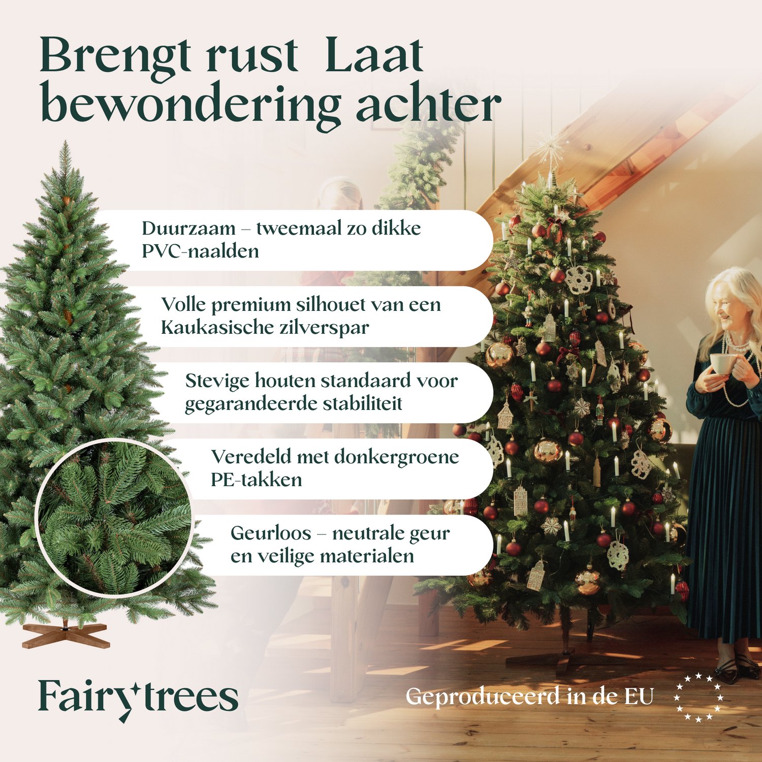 FAIRYTREES Kunstkerstboom, Nordmann-spar, 220 cm Natuurgetrouwe spuitgietelementen, made in EU (FT34) – foto 7