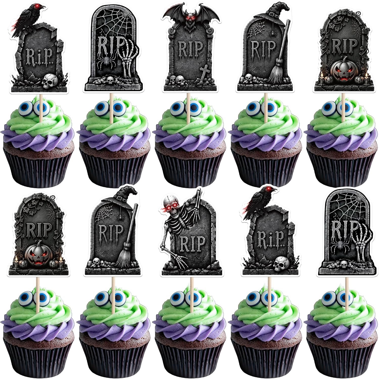 36 stuks griezelige grafstenen voor Halloween taartdecoratie
