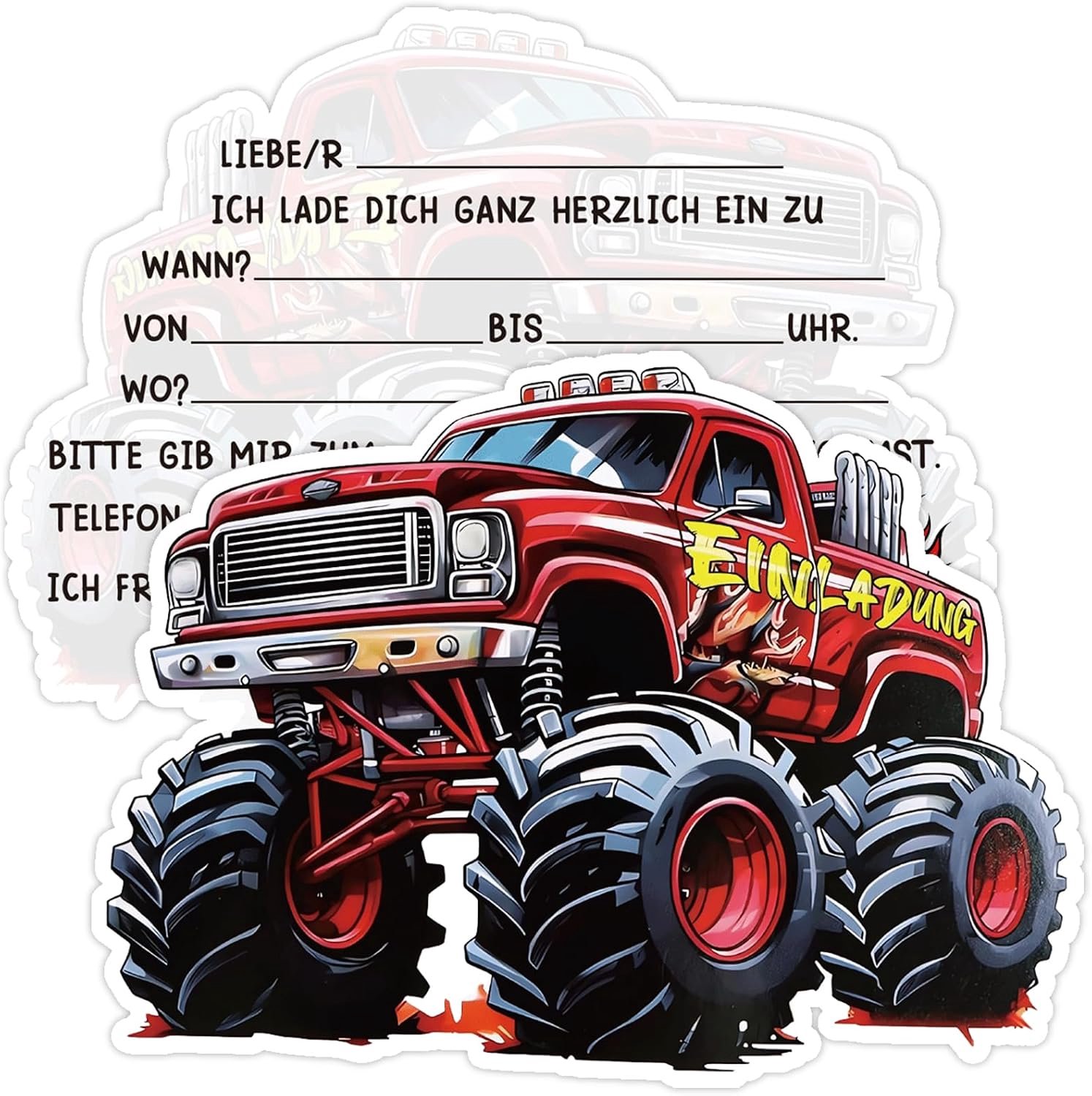 12x Truck-uitnodigingskaarten kinderfeestje jongen