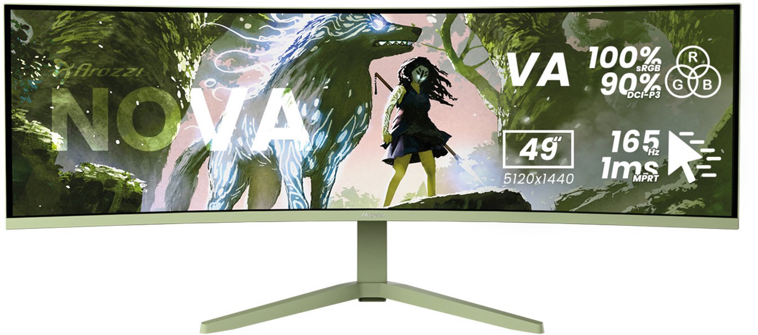 Arozzi Nova 49" v2 Gaming Monitor - Curved - DQHD VA - 165Hz - USB-C - Bosgroen