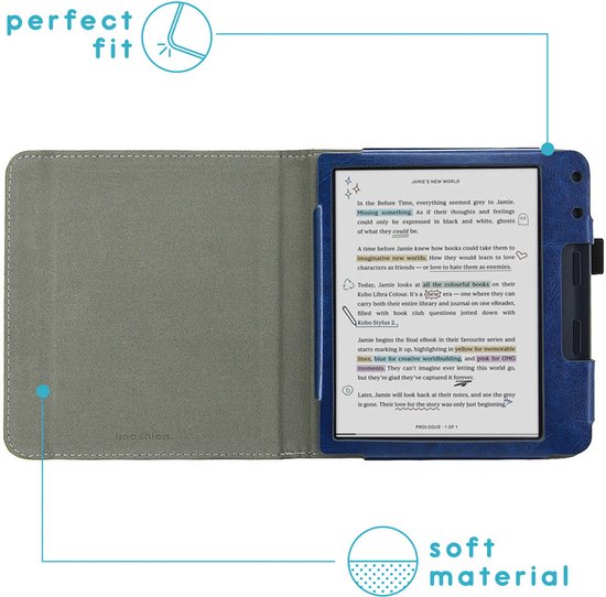 imoshion Ereader Cover / Hoesje Geschikt voor Kobo Libra Colour - imoshion Vegan Leather Bookcase - Donkerblauw van iMoshion — afbeelding 4