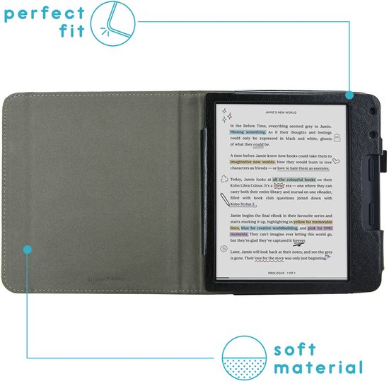 imoshion Ereader Cover / Hoesje Geschikt voor Kobo Libra Colour - imoshion Vegan Leather Bookcase - Zwart van iMoshion — afbeelding 4