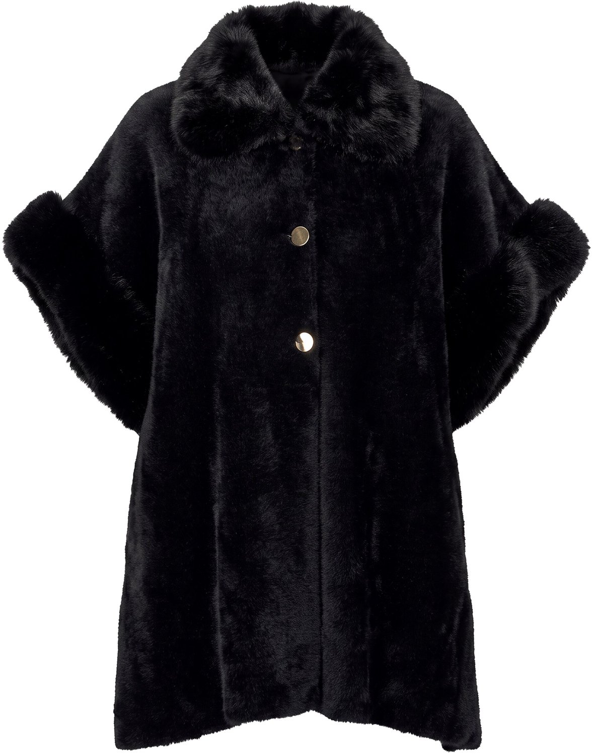 Ulla Popken - Dames - Cape details van imitatiebont overhemdkraag knoopsluiting - Zwart - Maat 1+