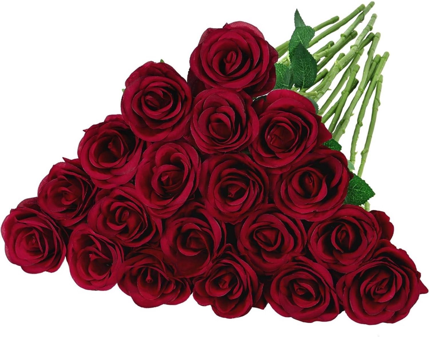 SSTRWGOOD Kunstmatige rode rozen – Set van 16 – Lange kunststof stelen met bloemen van flanelachtige stof – Kunstbloemen – Geschikt voor bruiloften, tafeldecoratie, Valentijnsdag, familiebijeenkomsten en bruidsboeketten – Bordeauxrood