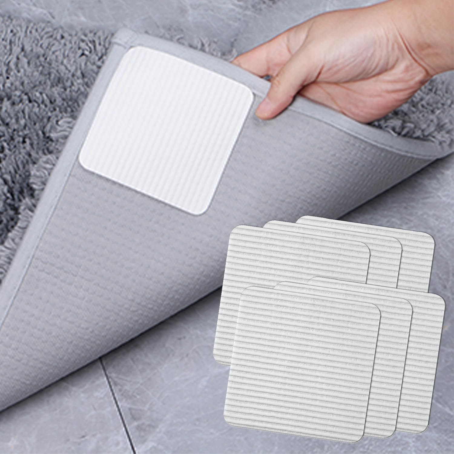 Antislipmat voor tapijt, wasbaar, 10x10 cm, 6 stuks