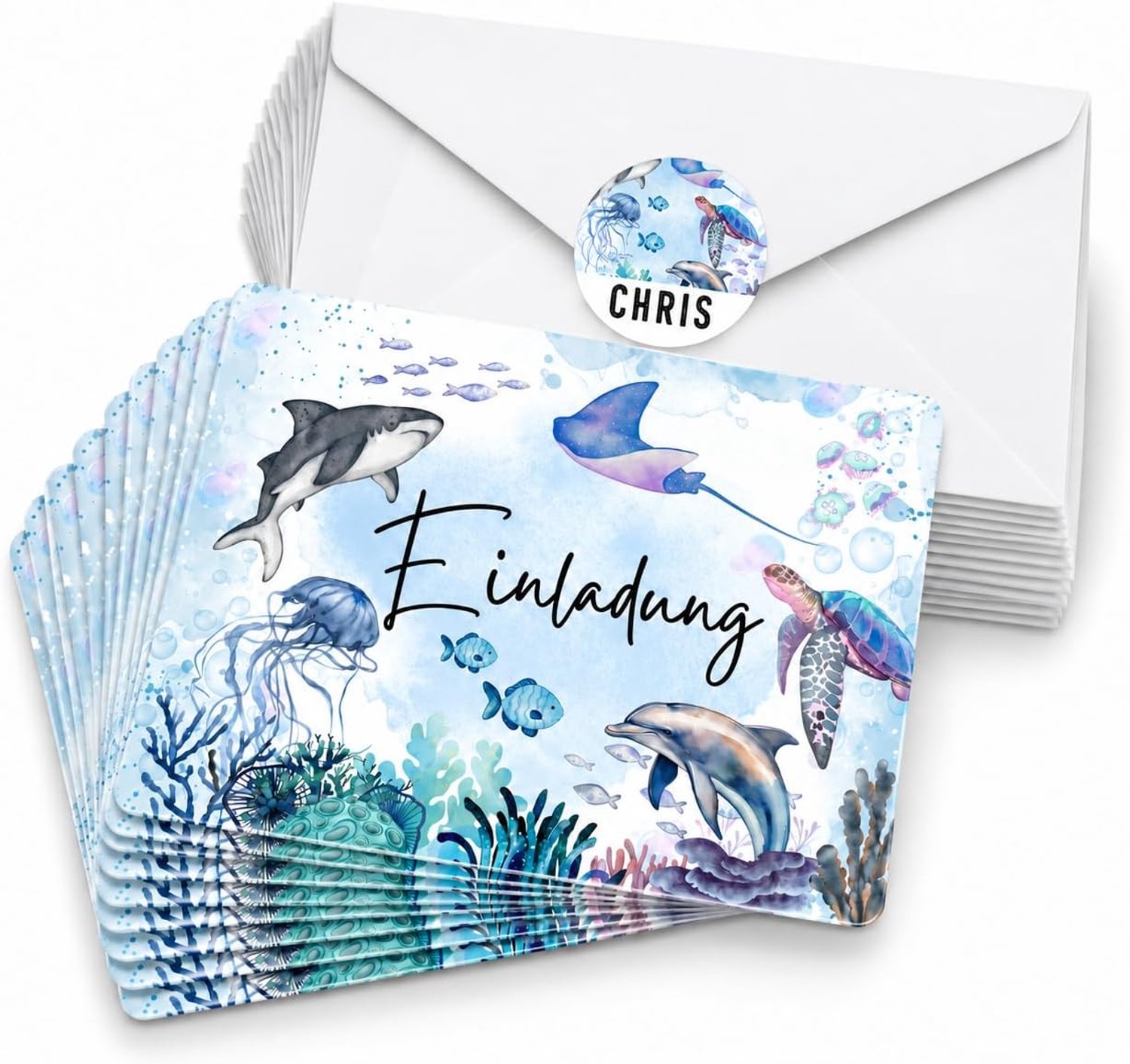 12x Feestkaartjes met dierenmotief - Voor kinderfeestjes - 12 Enveloppen + 12 Stickers