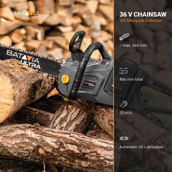 Batavia 36V (2 x 18V) Brushless Accu Kettingzaag 18'' Incl. 2x 4.0Ah Accu & Snellader — afbeelding 2