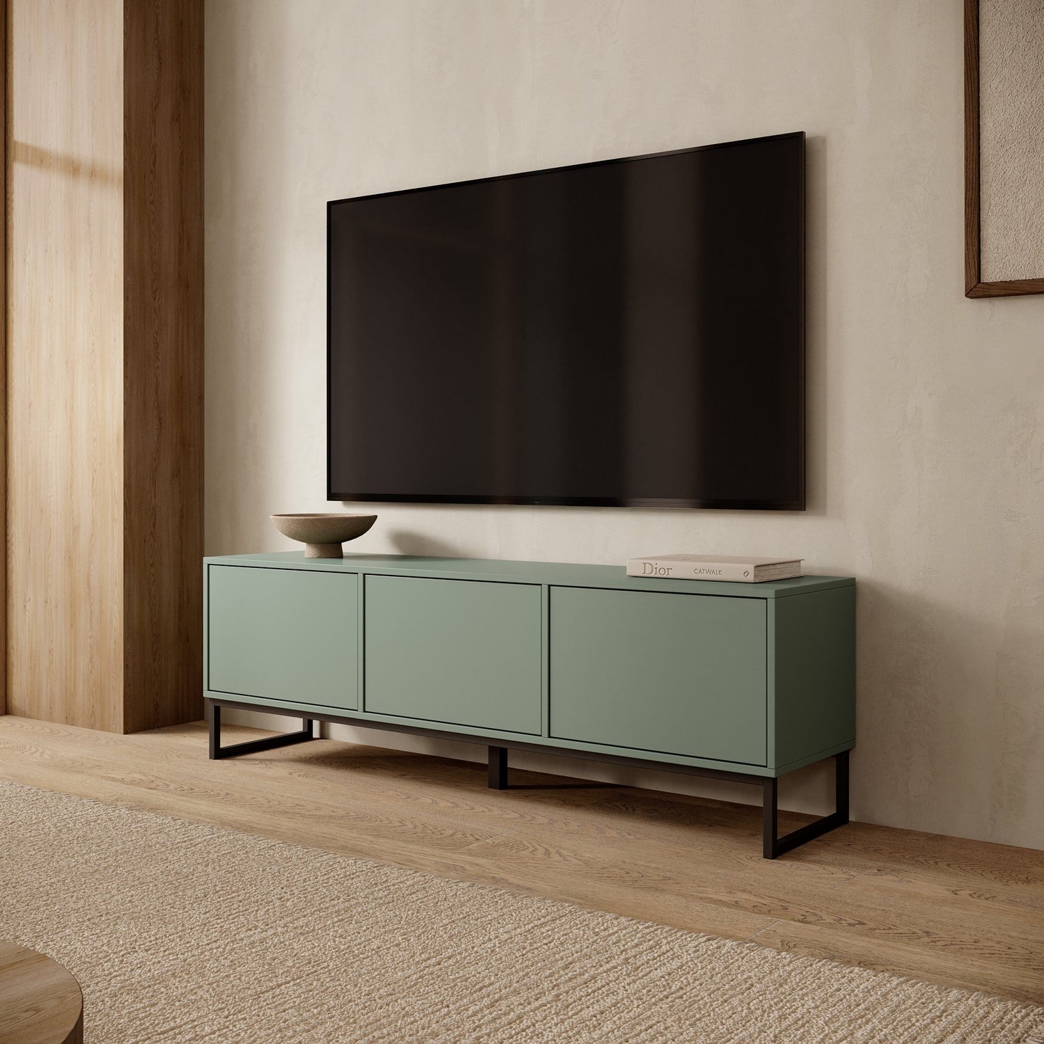 MEUBELLA Cavero - TV-Meubel - Groen - 157x37x50 cm