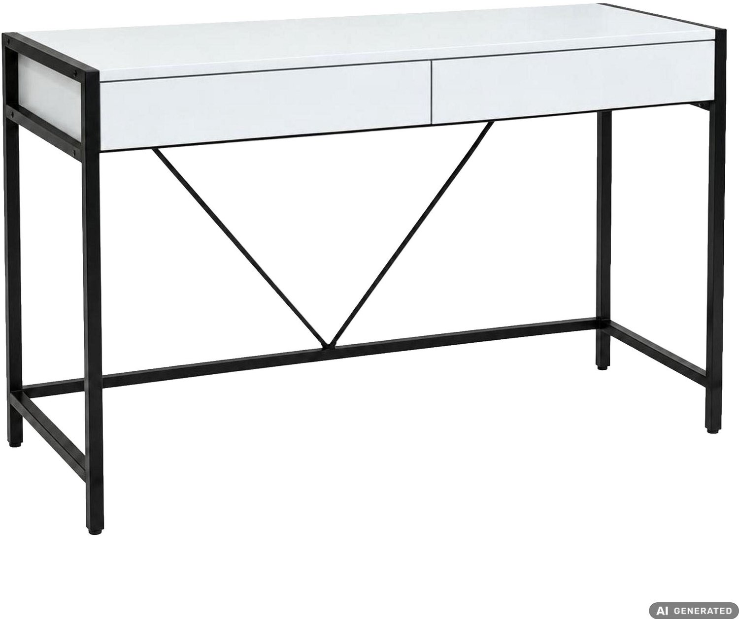 Akord Computerbureau LOFT PURE / Wit / 124 cm / 2 laden, zwarte poten, industriële stijl / 124 x 50 x 80 cm Wit/zwart
