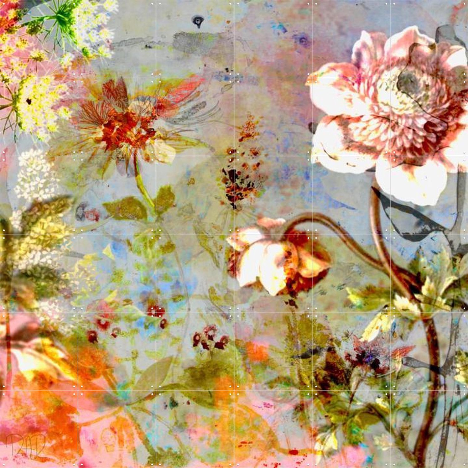 IXXI Wild Rose, RAR Kramer - 120 x 120 cm - Grote wanddecoratie en posters - Abstract, Gemengde Technieken, Kleurrijk, Woonkamer, Trap, Gang Oranje / Groen