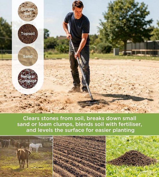 Gazonrakel - Groen - 43 x 25 cm - Metalen Steel van 180 cm - Voor Tuinwerkzaamheden — afbeelding 3