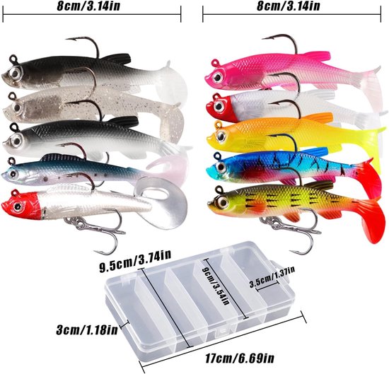Vis Crankbait Jigkoppen - Zoals Afgebeeld - 11 Stuks - Rubber Vishaas met Scherpe Haken - Voor Roofvissen — afbeelding 2