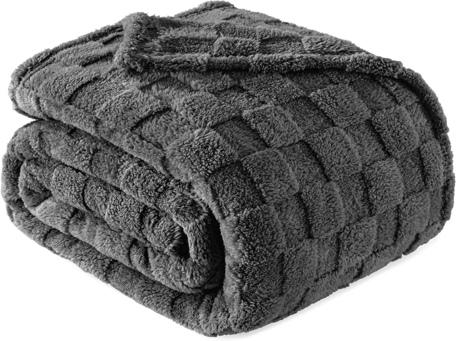 Huttutu Fleece Deken - Zachte Plaid - Woondeken met Jacquard Patroon - Lichtgewicht en Warm - Voor Bank en Bed - 180 x 200 cm - Donkergrijs