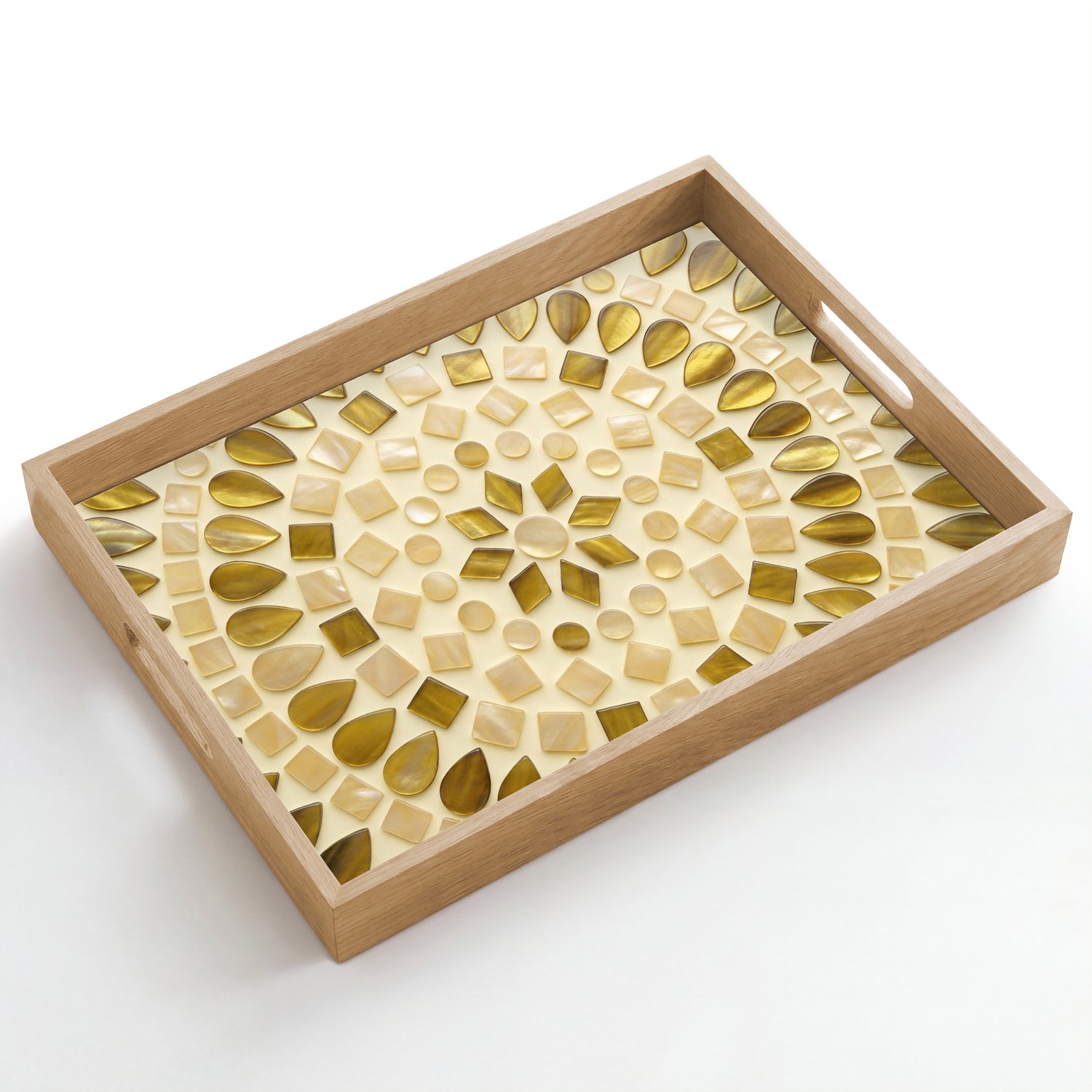 Dienblad hout 50x35 cm - Schootdienblad - Patroon - Vormen - Mozaïek - Abstract - Goud - Borrelplank rechthoek - Plateau dienbladen