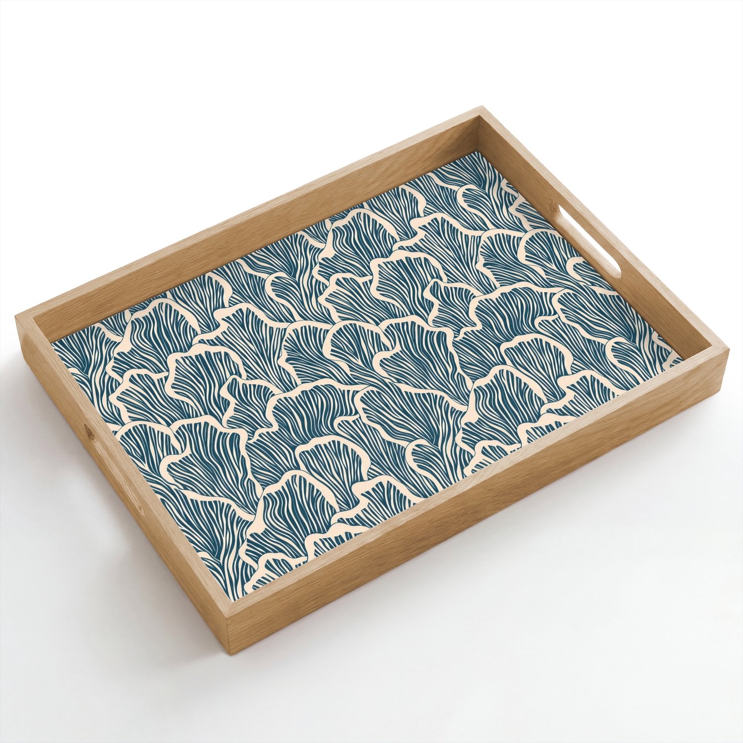 Dienblad hout 50x35 cm - Schootdienblad - Organisch - Blauw - Crème - Schelpen - Borrelplank rechthoek - Plateau dienbladen