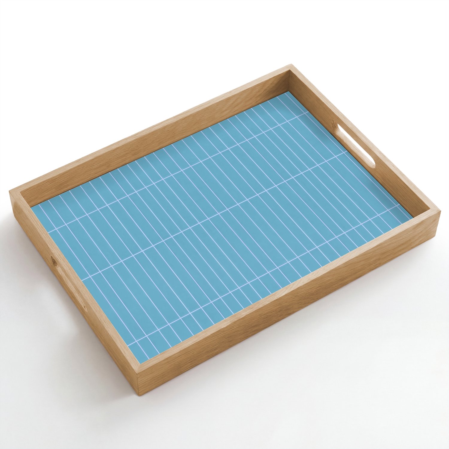 Dienblad hout 50x35 cm - Schootdienblad - Tegel - Langwerpig - Patroon - Blauw - Borrelplank rechthoek - Plateau dienbladen