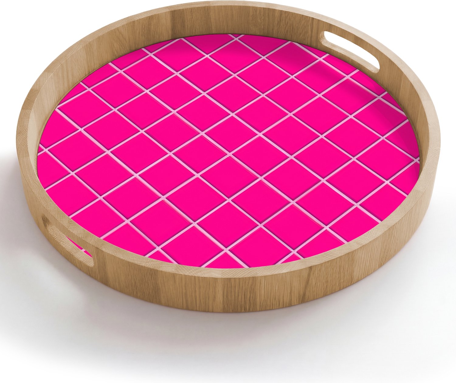 Dienblad rond 50x50 cm - Schootdienblad hout - Tegels - Vierkant - Fuchsia - Borrelplank rechthoek - Plateau houten dienbladen