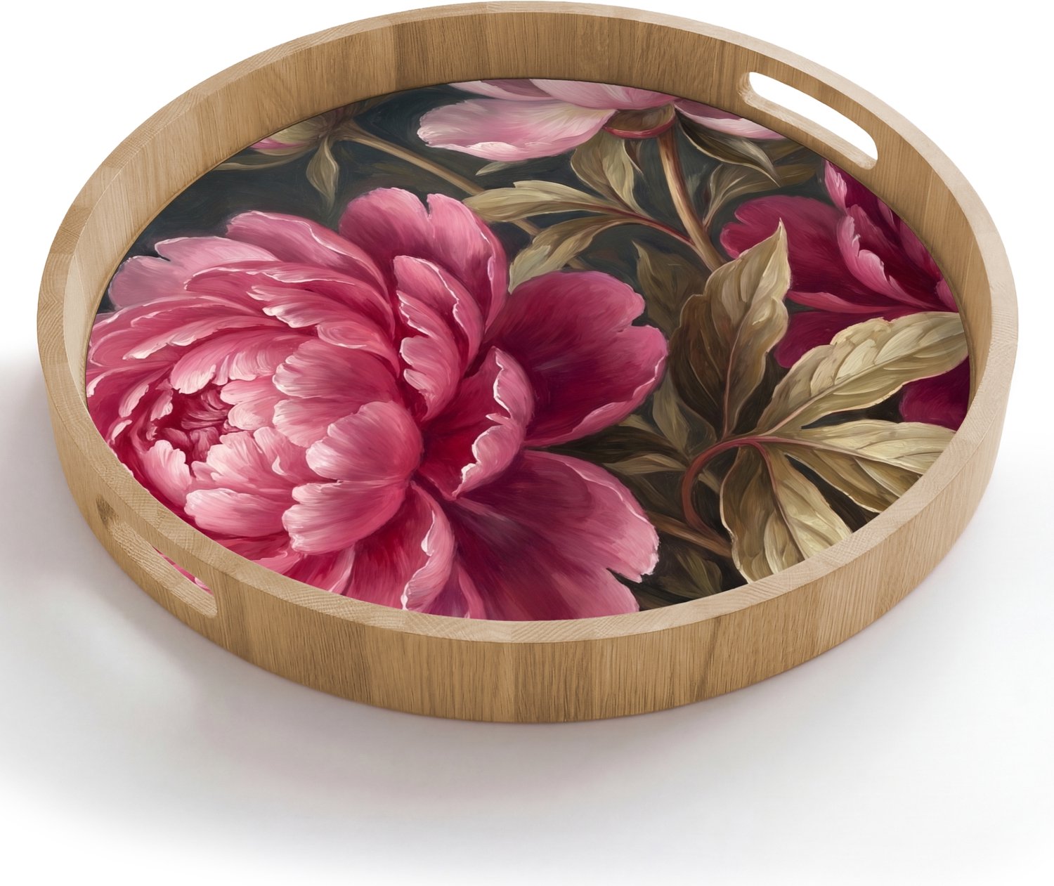 Dienblad rond 50x50 cm - Schootdienblad hout - Bloemen - Roze - Klassiek - Natuur - Borrelplank rechthoek - Plateau houten dienbladen