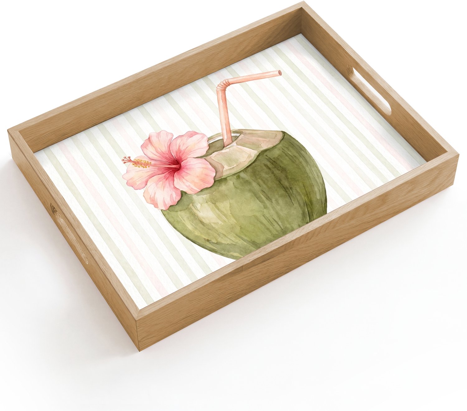 Dienblad hout 40x30 cm - Schootdienblad - Kokosnoot - Drank - Tropisch - Illustratie - Zomer - Borrelplank rechthoek - Plateau dienbladen