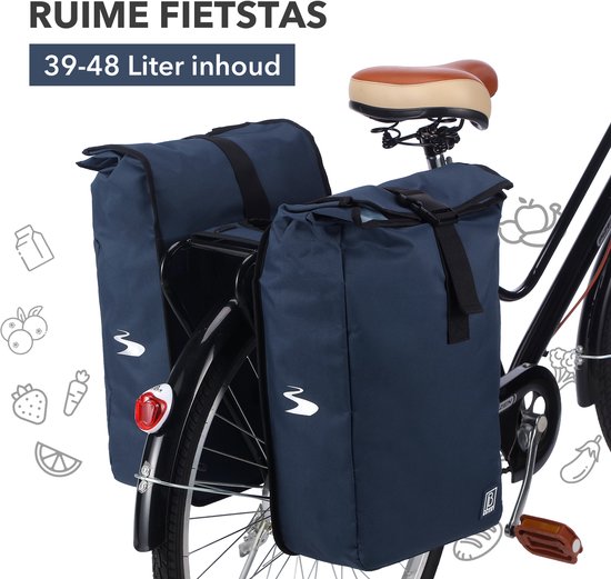 Brisby Dubbele Fietstas Rolltop Zwart 39-48L Waterdicht Geschikt voor Elektrische Fietsen & E-Bike - Blauw — afbeelding 5