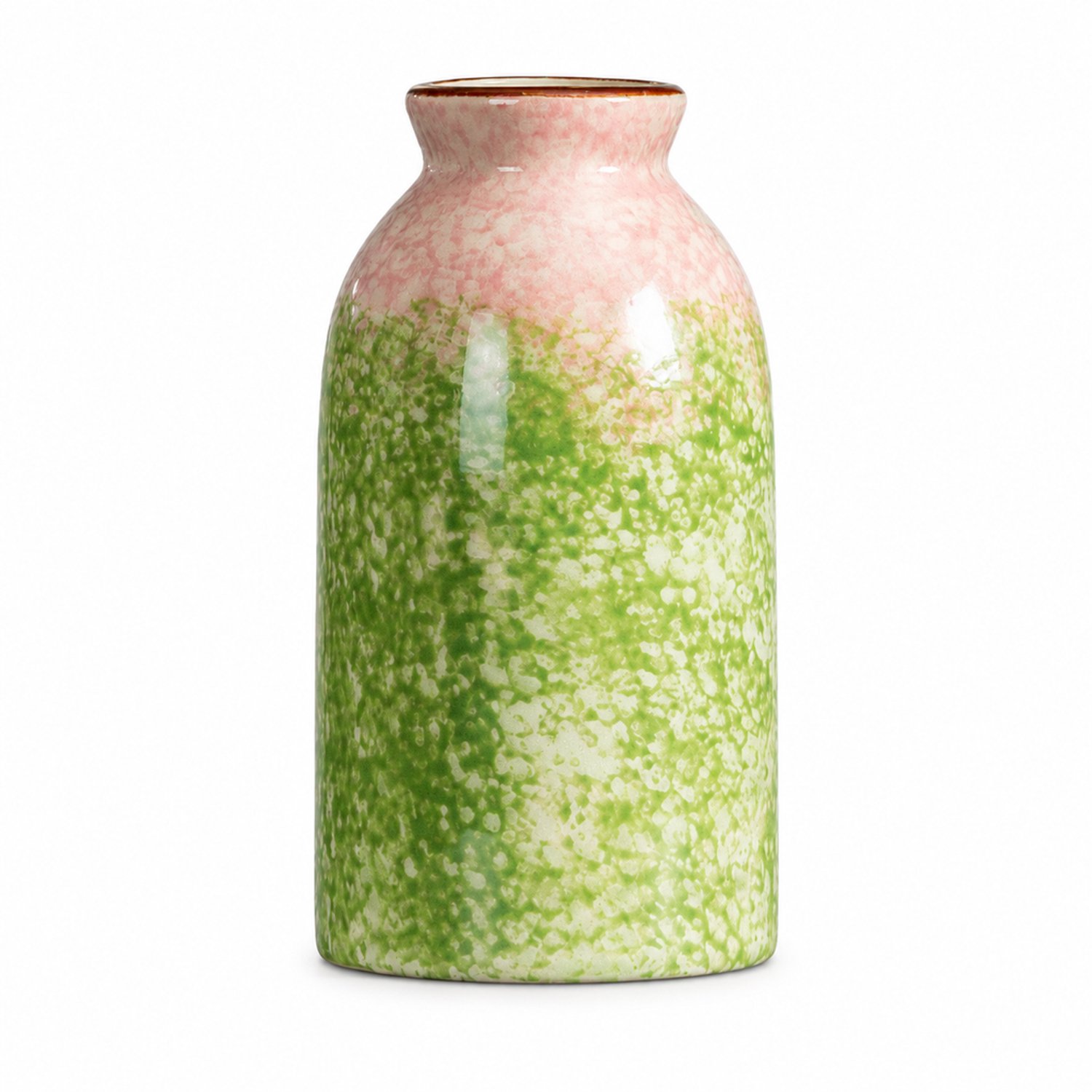 SWGOTA Kleine keramische vaas met groen-roze spikkelglazuur en korte hals - voor bloemen en decoratie - 36 stuks per doos
