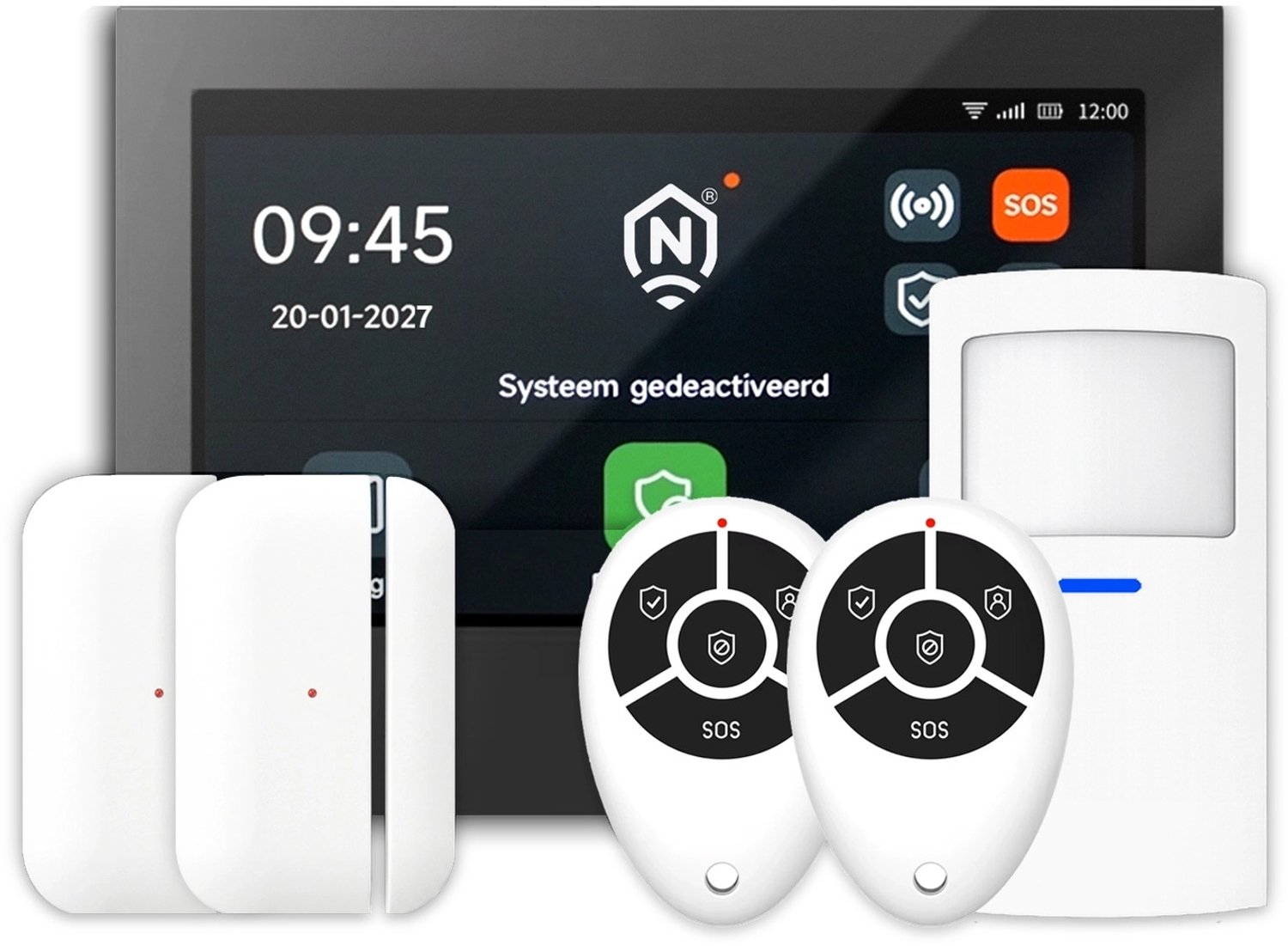 ShieldLink® Pro Alarmsysteem – Startset – Draadloos & Uitbreidbaar – Met App – Zonder Abonnement – Zwart Paneel – Witte Accessoires