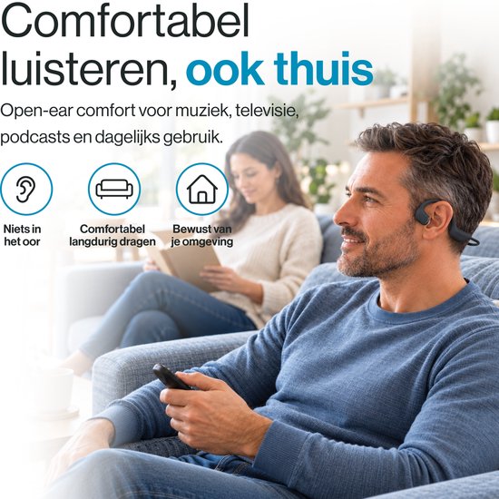 REBØNE® Beam Open Ear Oortjes - Sport Oortjes Draadloos - Open Ear Koptelefoon - Hardloop Oortjes met Nekband - Bluetooth 5.4 - IPX5 - Zwart