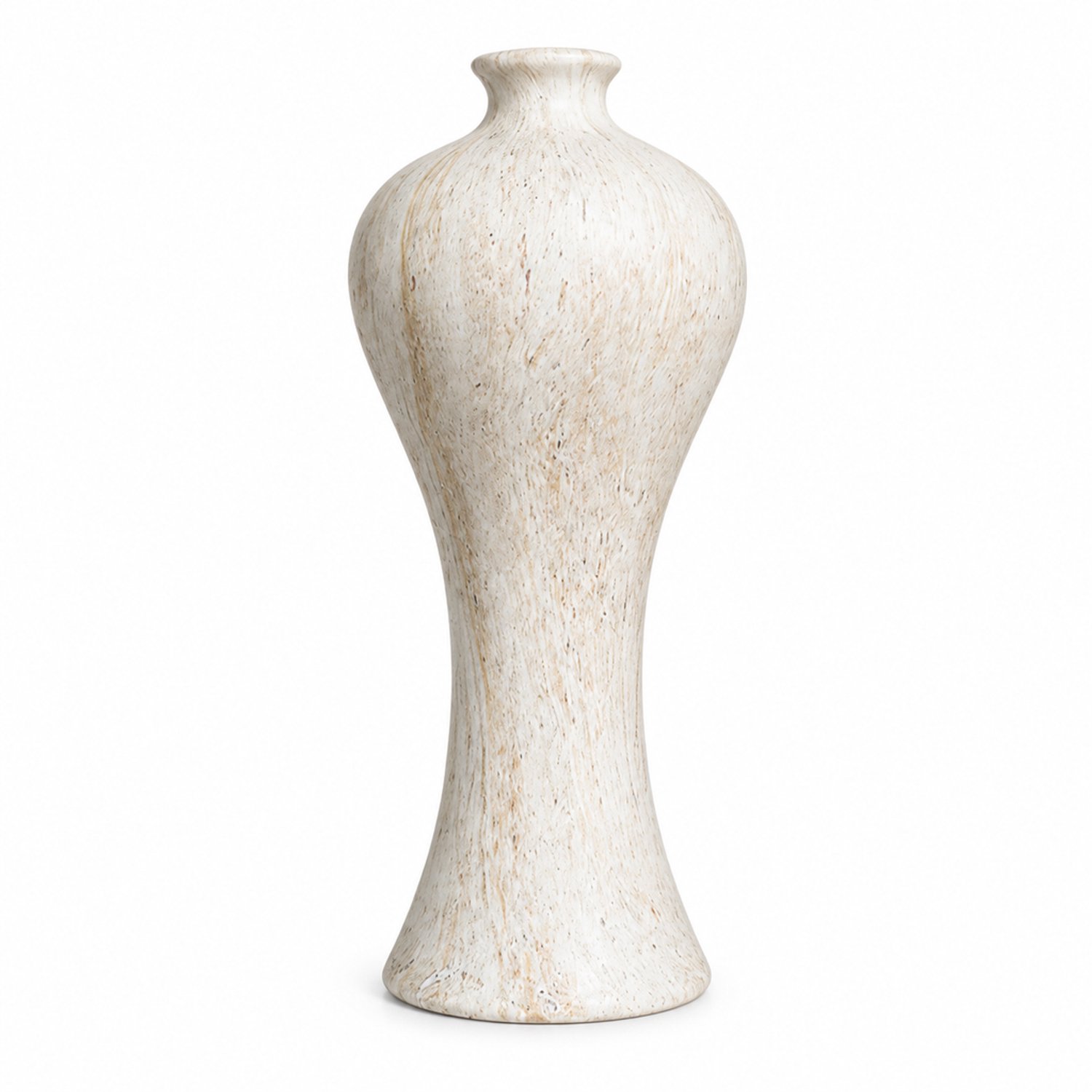 SWGOTA Keramische wabi-sabivaas - Gebroken wit met beige tekening - Smalle hals en uitlopende voet - Voor droogbloemen - 13 x 13 x 30 cm