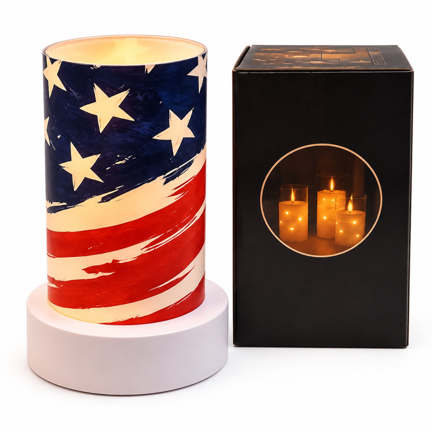 SWGOTA led kaarsen - kunststof kaarslamp, 7,5 x 12,5 cm, warm licht, rood-wit-blauw met sterren en strepen, voor binnen, zonder batterijen