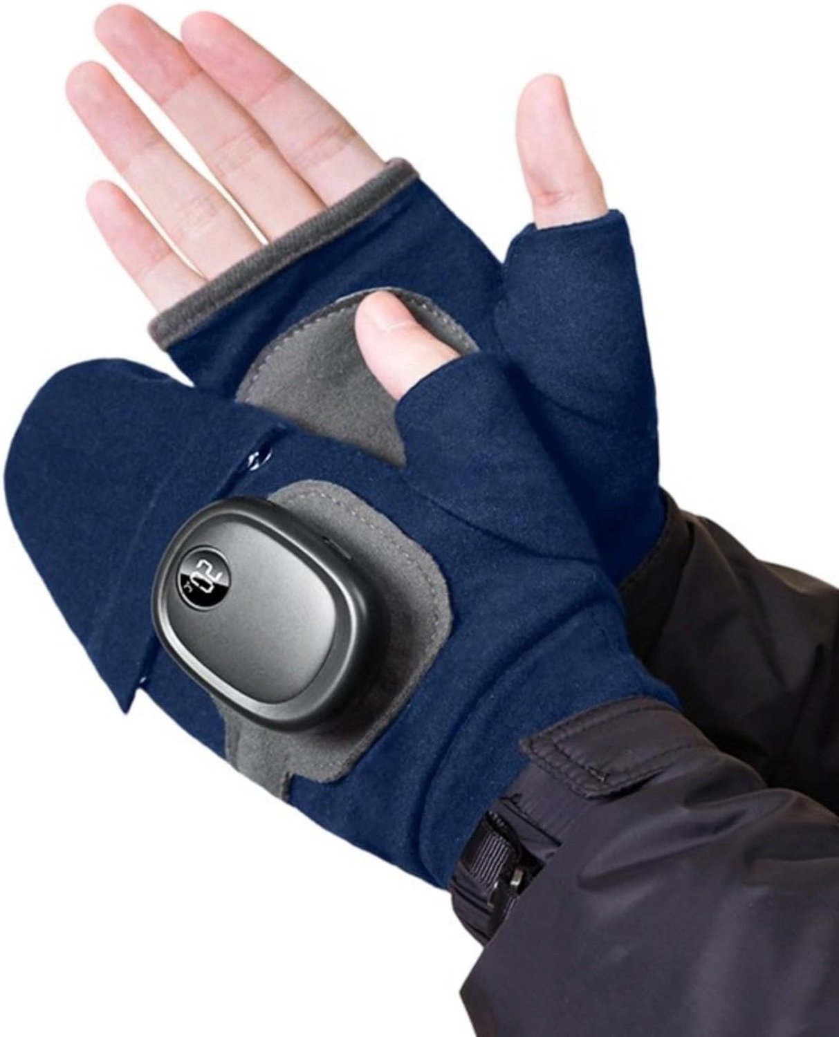 Verwarmde handschoenen Draadloze Verwarmde Ruiterhandschoenen Dubbelzijdige Warmte 3 Standen Vingerflap Oplaadbaar via USB-C Geschikt voor Winter Paardrijden en Stalwerk Warm en Comfortabel Mistig Blauw