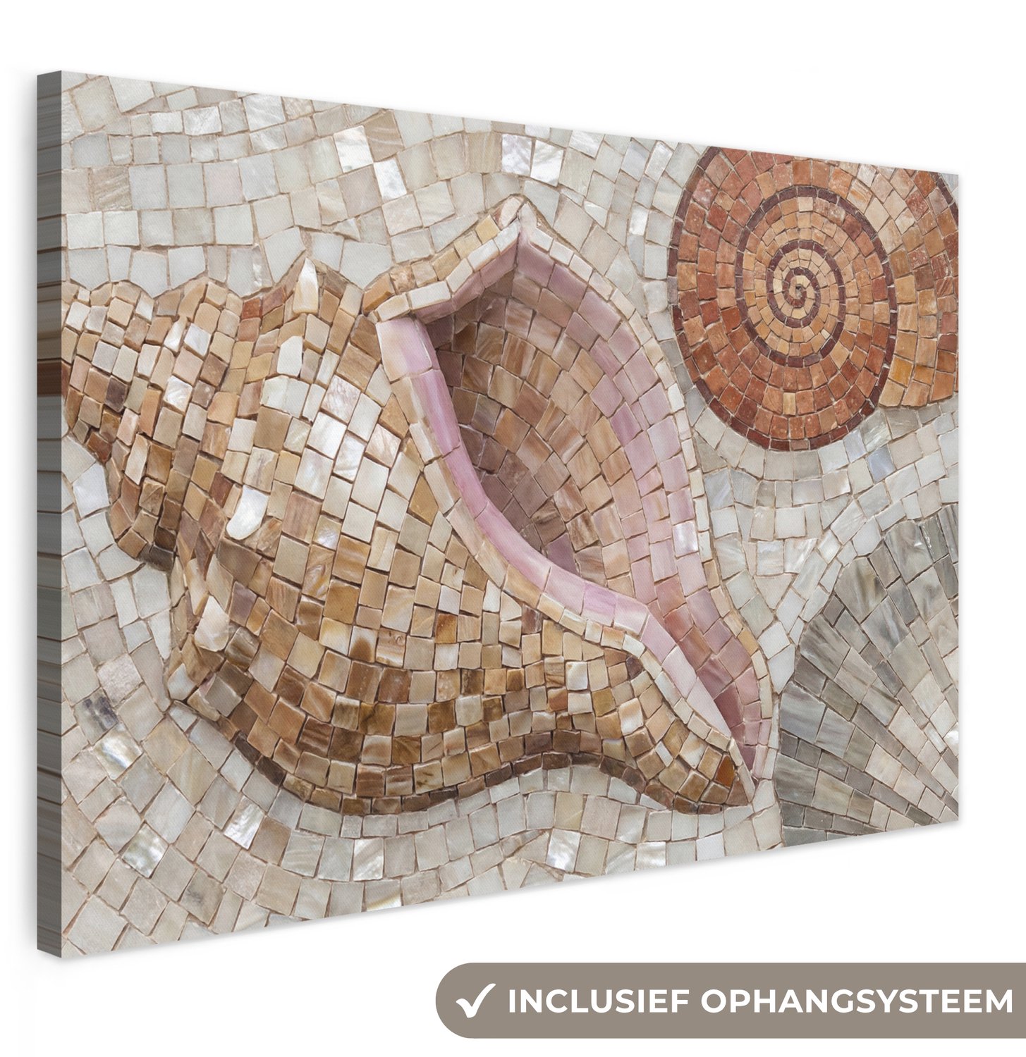 Canvas schilderij 120x80 cm - Exclusieve wanddecoratie Schelp - Mozaïek - Zee - Beige - Modern - Muurdecoratie woonkamer - Slaapkamer decoratie - Kamer accessoires - Schilderijen op canvas groot XXL