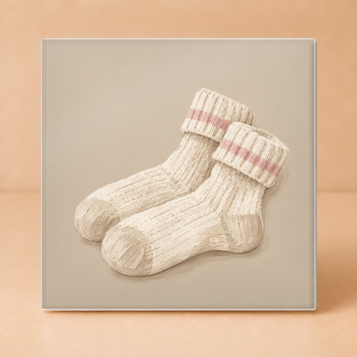 Bedruk King Gezellige Gebreide Sokken Tegel – Warme Keramische Decoratietegel voor Liefhebbers van Wollen Sokken - 15 x 15 cm Wit