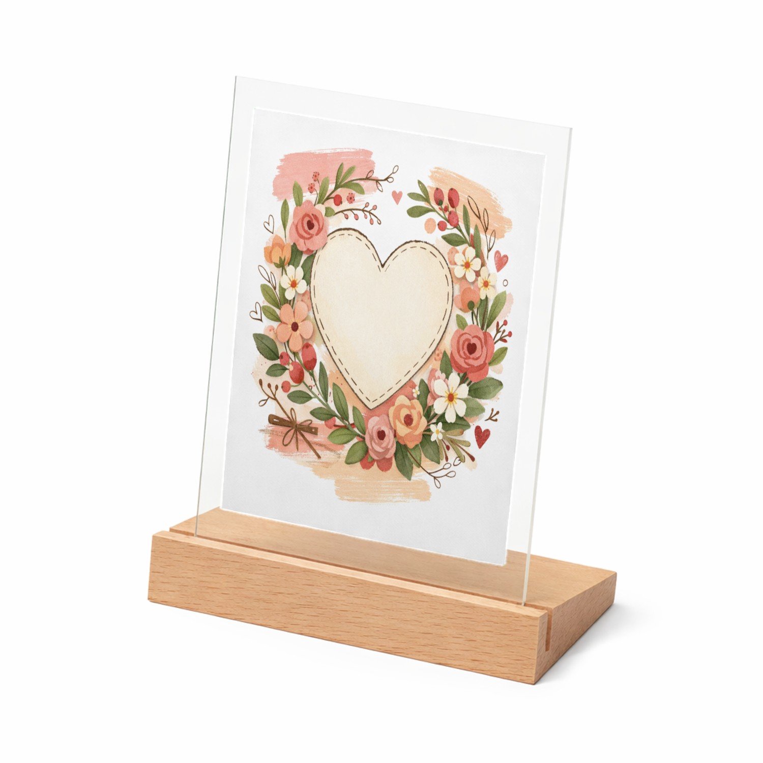 Mr Cadeautjes Glasframe met vaste tekst - design Een romantische bloemenkaart met een zachte seizoenssfeer en | cadeau Wit