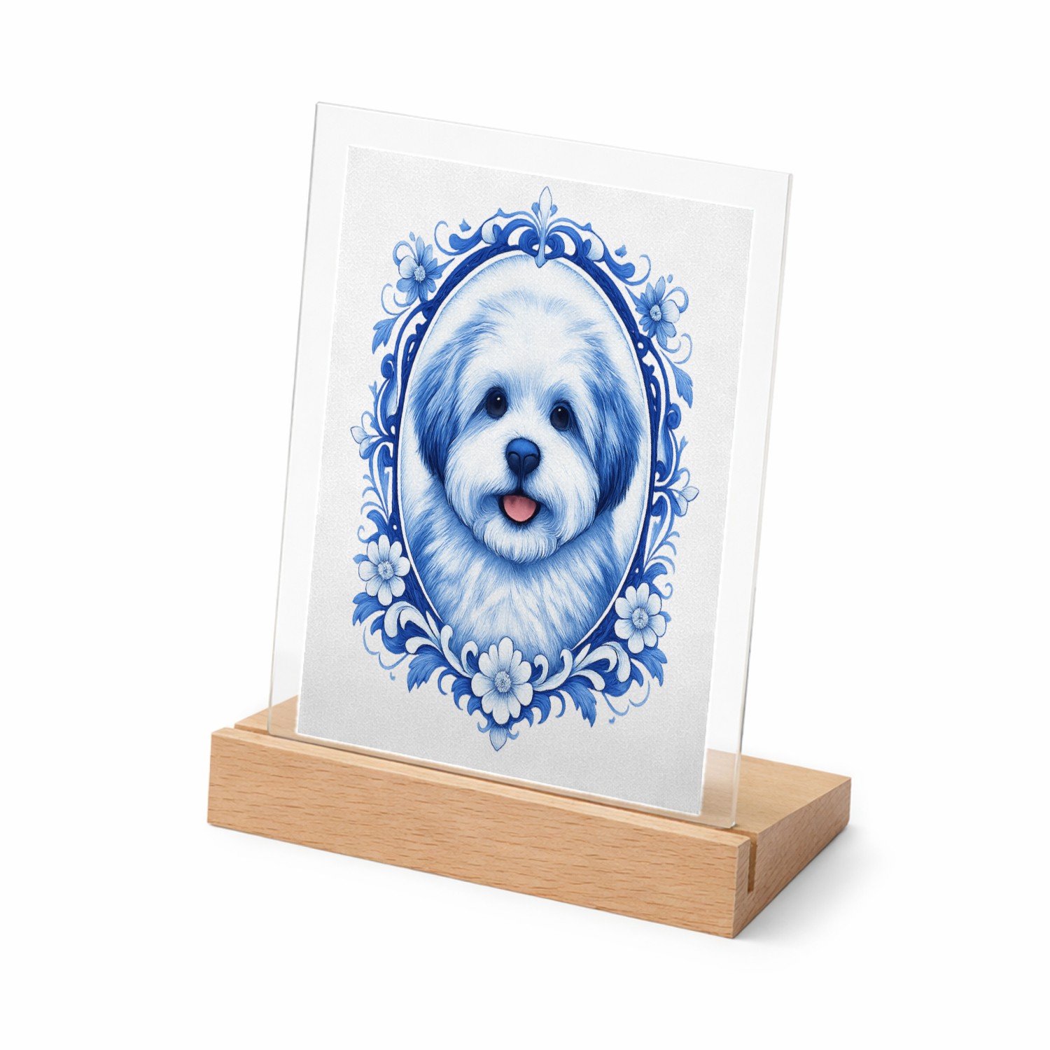 Mr Cadeautjes Glasframe met vaste tekst - design Een frontaal kattenportret met een elegante botanische omlij | cadeau Wit