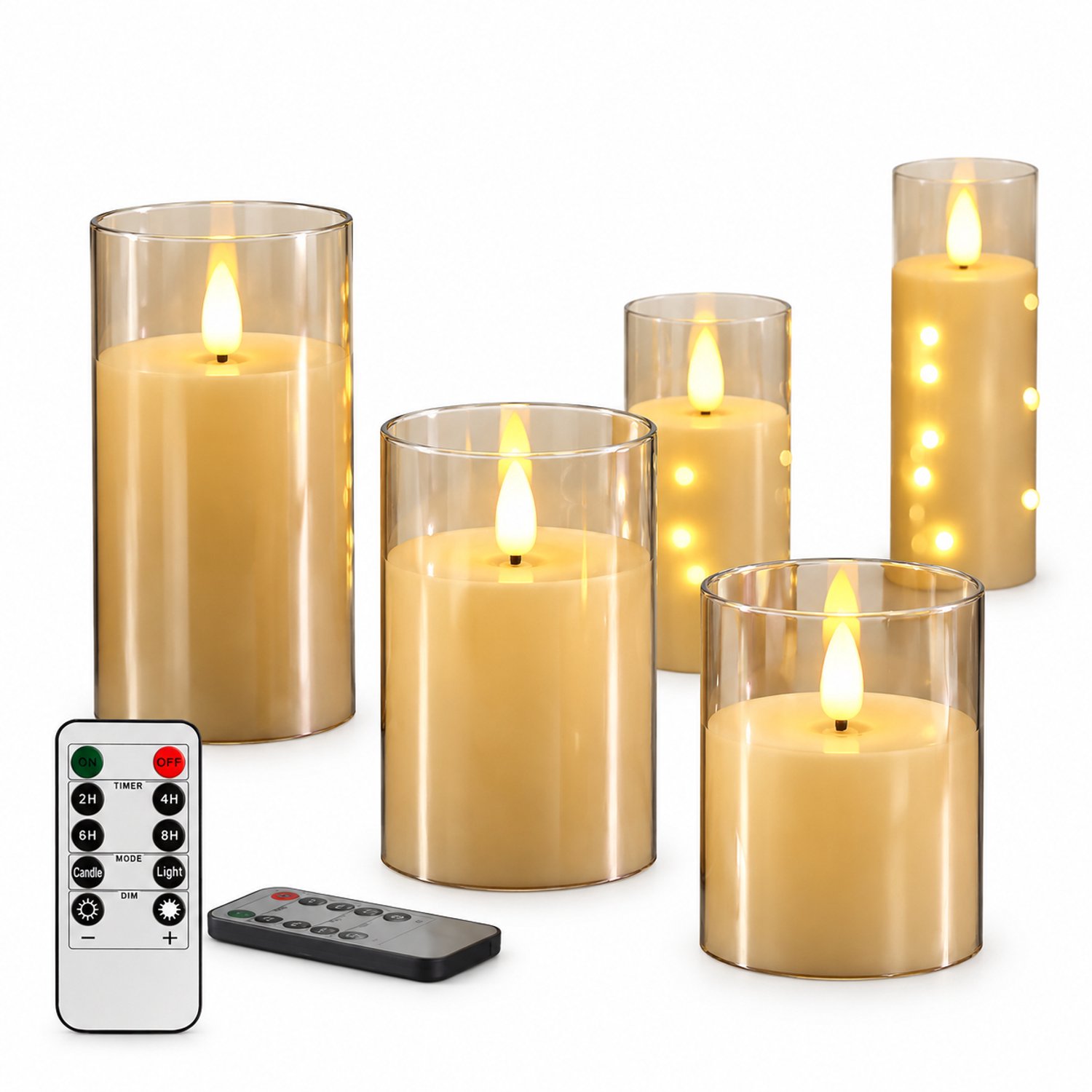 SWGOTA led kaarsen, set van 3 met afstandsbediening, grijze cilinderkappen, 7,5 x 10/12,5/15 cm, voor sfeerdecoratie Grijs