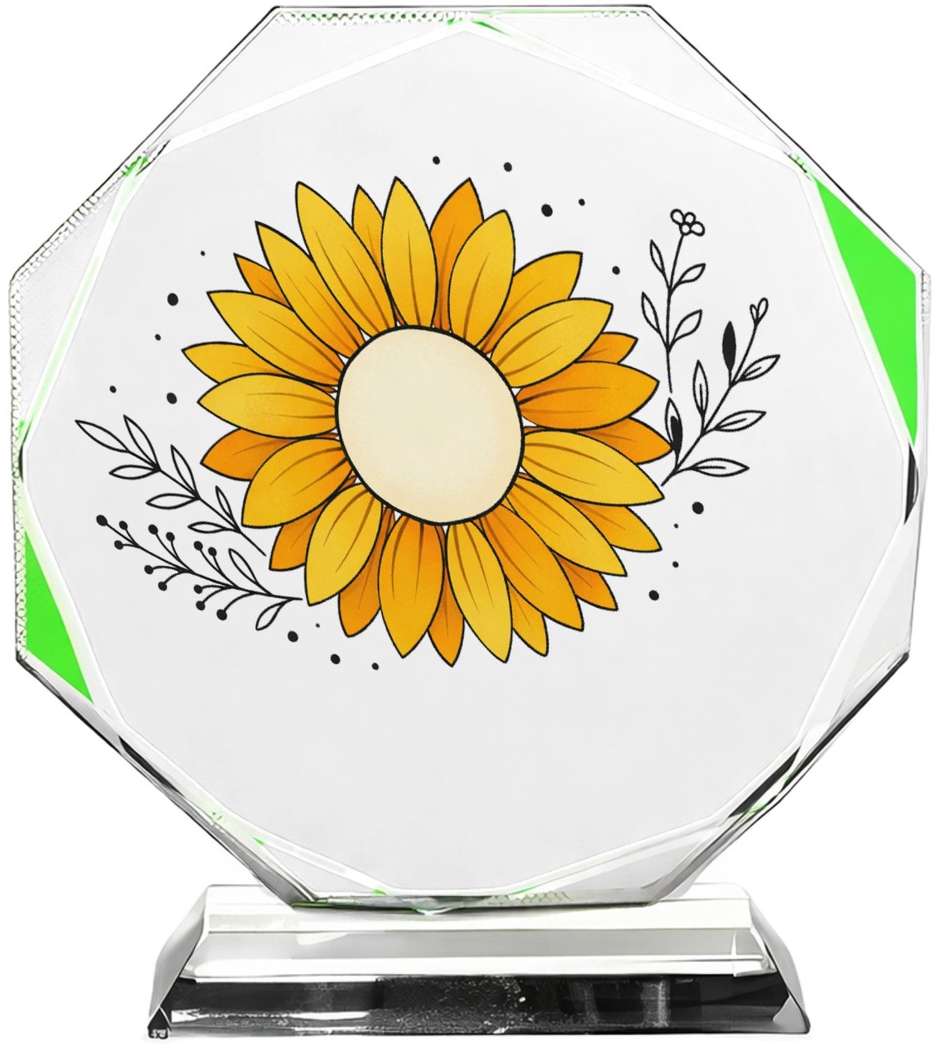 Mr Cadeautjes Fotokristal hexagon - design Een rustige, luxe complimentprint met een centraal symbool e | cadeau Wit