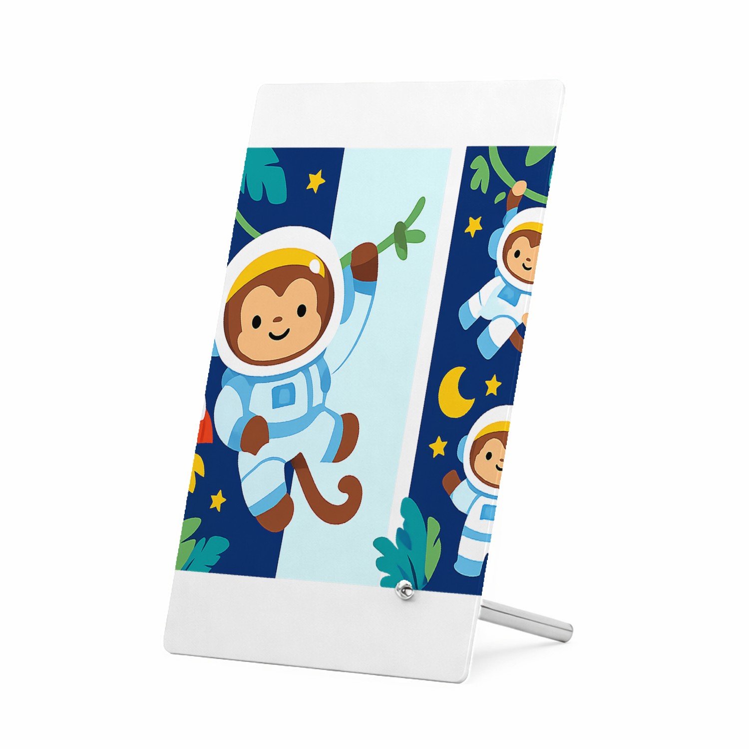 Mr Cadeautjes Glasframe 11 x 16 - design Dromerige jungle met hangende aapjes en tropische bladeren | cadeau Wit