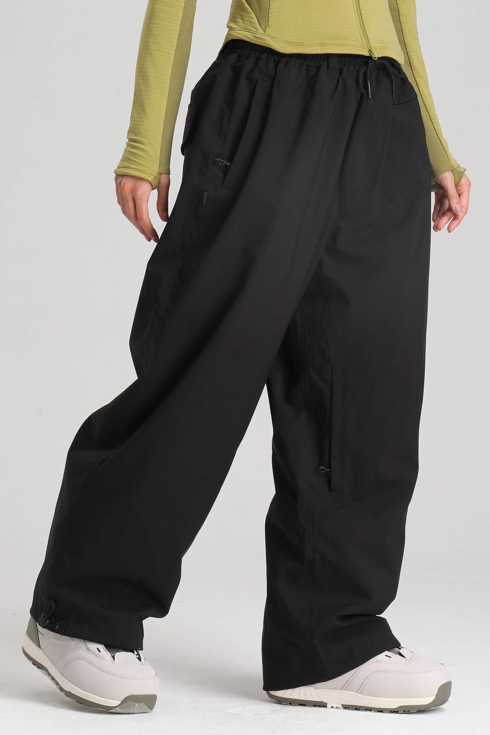 GSOU SNOW Baggy ski- en snowboardbroek met trekkoord 15K waterdicht Zwart