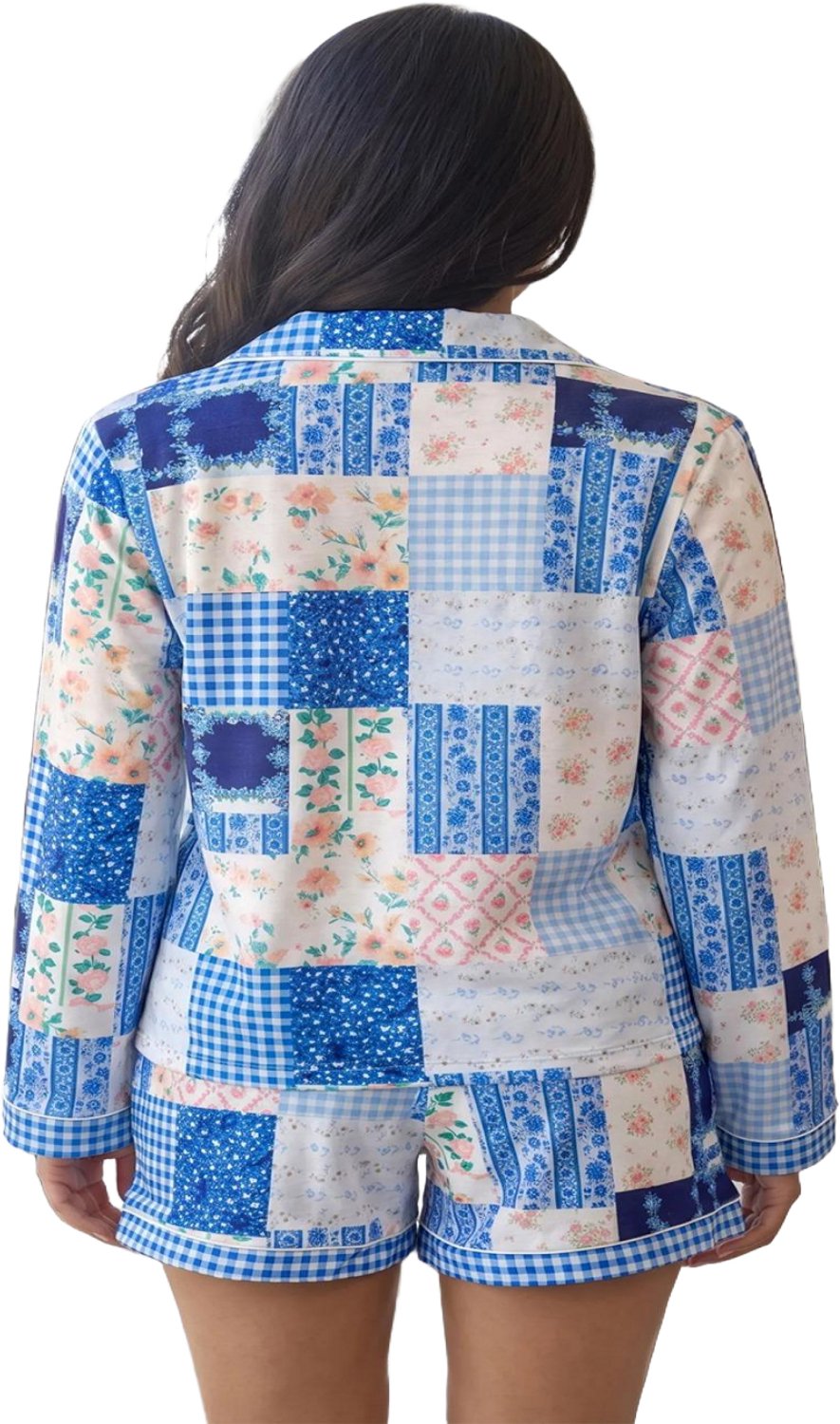 Imily Bela Dames Pyjama Set met Print, Lange Mouwen en Shorts Blauw