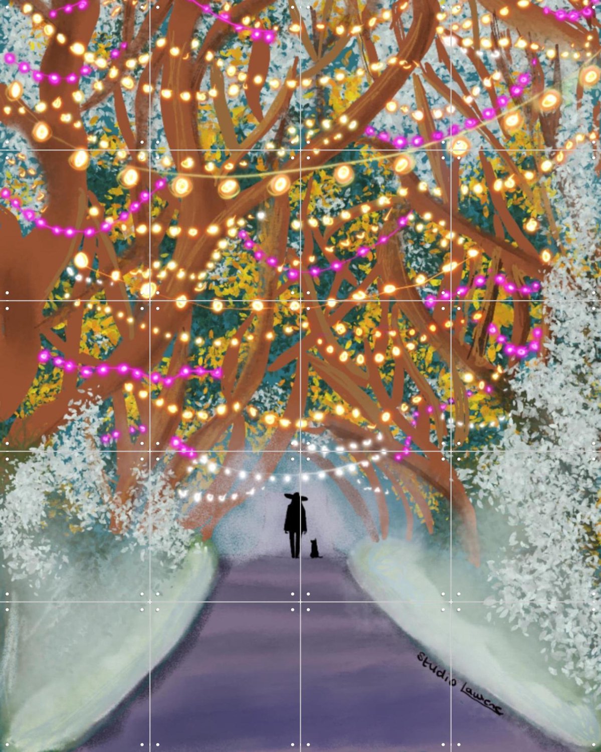IXXI Into The Woods, Studio LaWiene - 80 x 100 cm - Grote wanddecoratie en posters - Speels, Digitale Kunst, Modern, Kleurrijk, Fantasierijk, Gang Groen