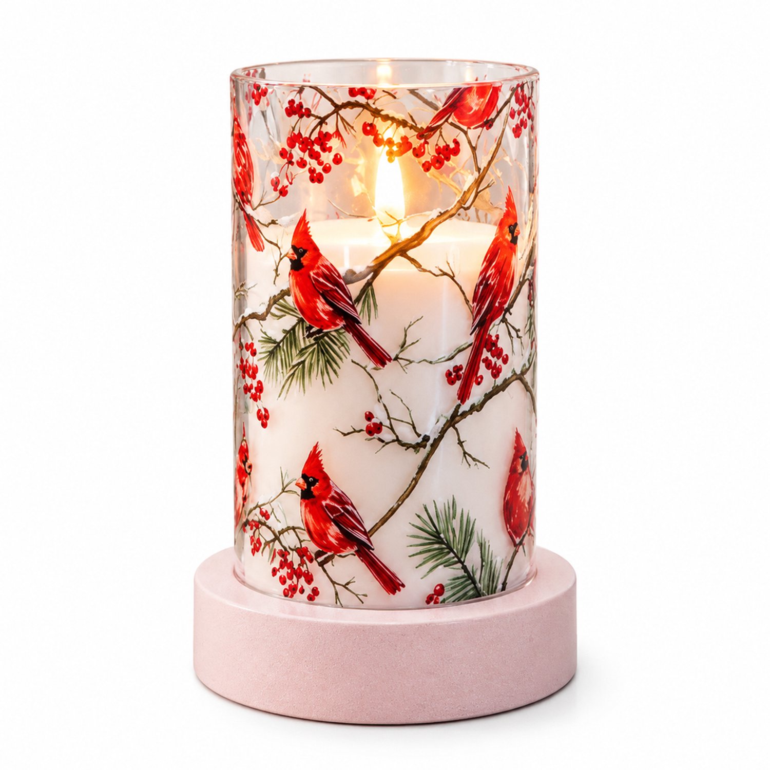 SWGOTA led kaarsen met rode vogels - 1 stuk, 7,5 x 15 cm, warm licht en vlameffect, voor binnen, in doos, zonder batterijen Rood