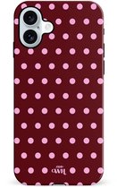 xoxo Wildhearts Polka Dots (Burgundy) - Double Layer - Hoesje geschikt voor iPhone 16 hoesje - Hard case met stippen patroon - Beschermhoes - Shockproof case - Stippatroon - Burgundy / Bordeauxrood