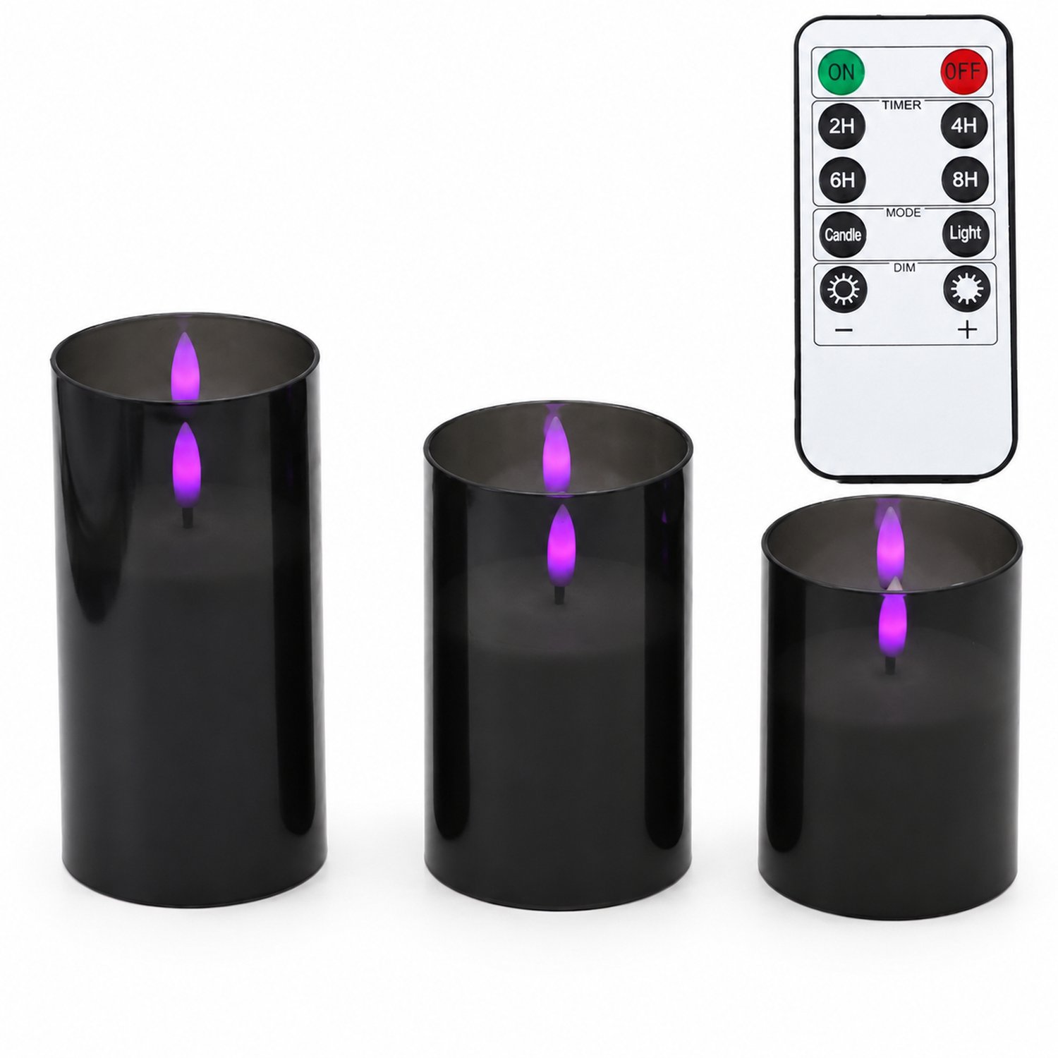 SWGOTA led kaarsen met paars licht - 3 zwarte kaarsen in verschillende hoogtes, inclusief afstandsbediening, voor Halloween en escaperooms