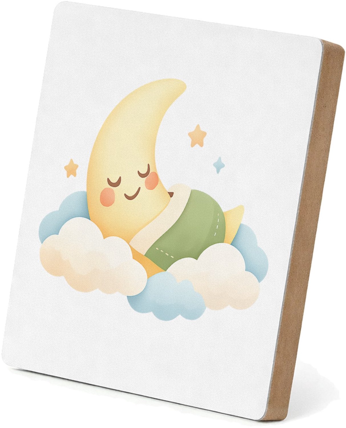 Mr Cadeautjes MDF staande fotolijst 15,2 x 15,2 - design Een zachte babykamer-sfeer met een slapende maan en wolkjes | cadeau Wit