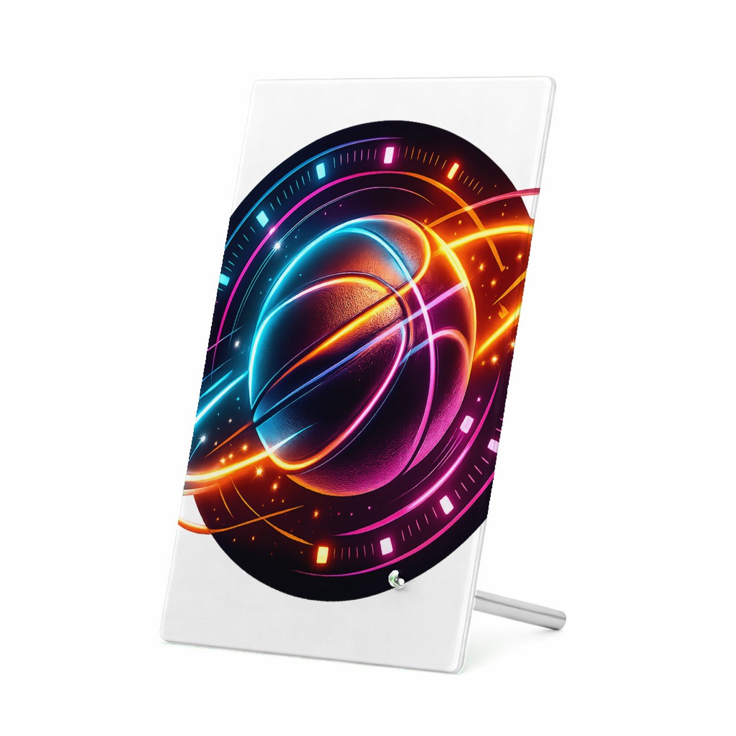 Mr Cadeautjes Glasframe 11 x 16 - design Neon sportenergie met een dynamisch object in het midden | cadeau Wit