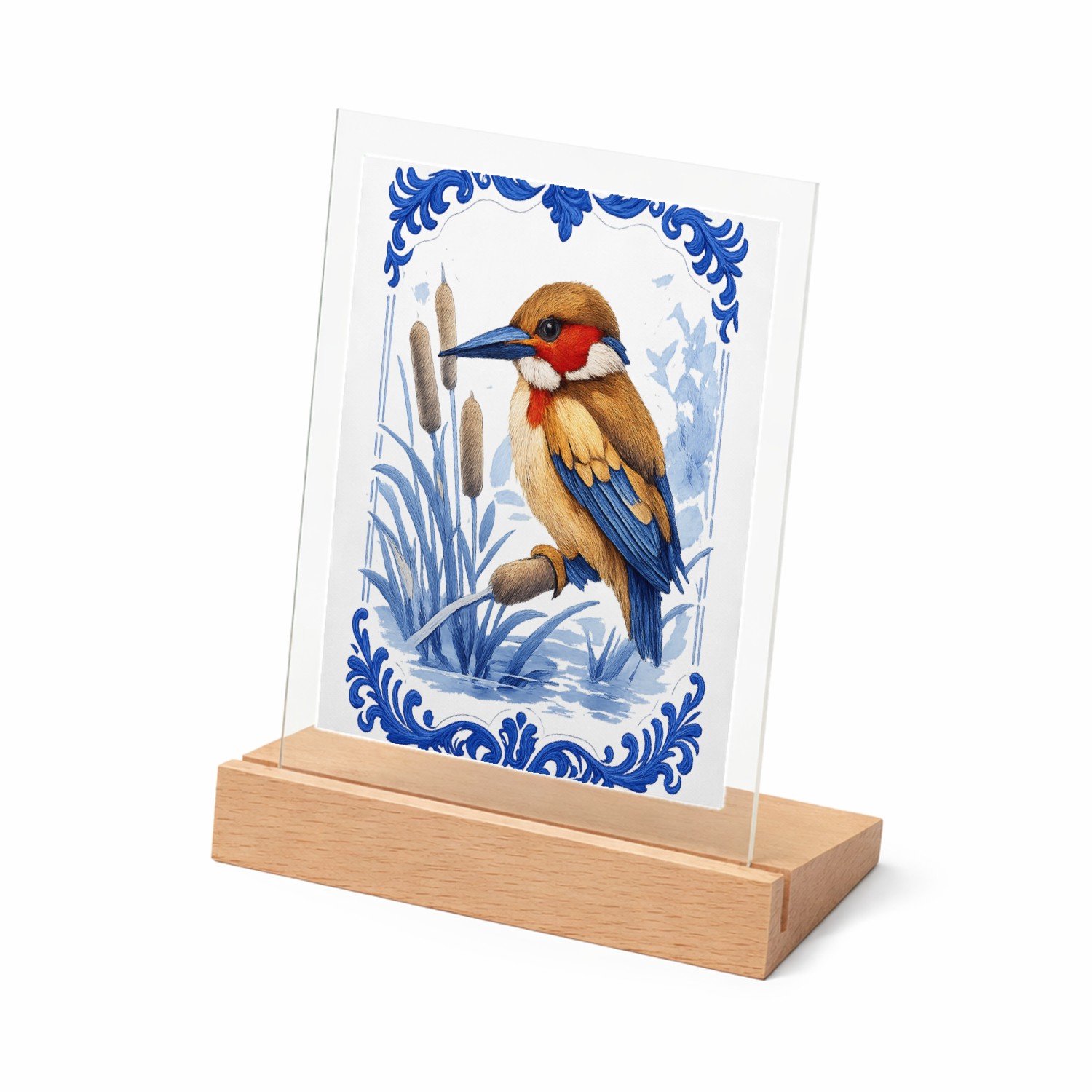 Mr Cadeautjes Glasframe met vaste tekst - design Elegante zeedier-illustratie met porseleinen rand | cadeau Wit