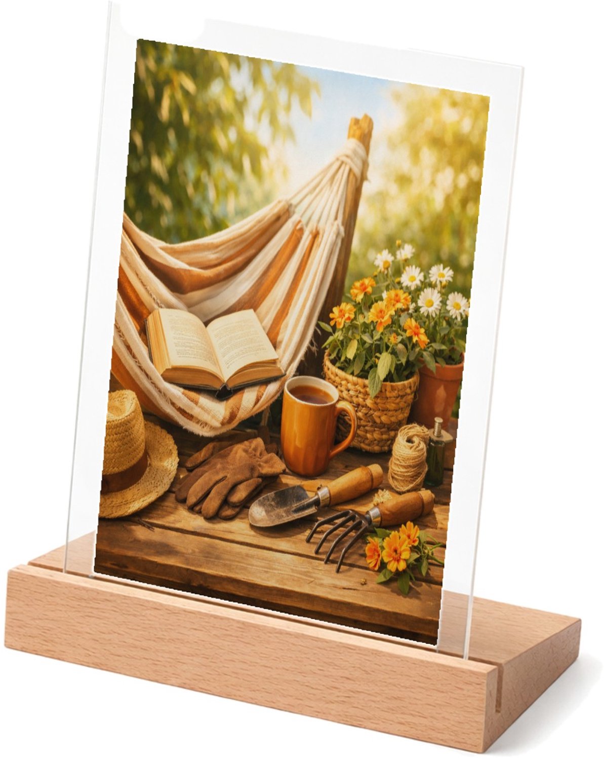 Mr Cadeautjes Glasframe met vaste tekst - design Een tuinbank of hangmat in een rustige tuin met hobbyspullen | cadeau Wit