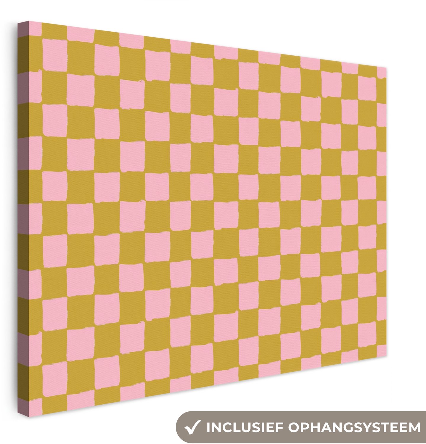 Canvas schilderij 80x60 cm - Exclusieve wanddecoratie Patroon - Vierkant - Roze - Muurdecoratie woonkamer - Slaapkamer decoratie - Kamer accessoires - Schilderijen op canvas